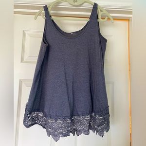 Gray lace edged tank top